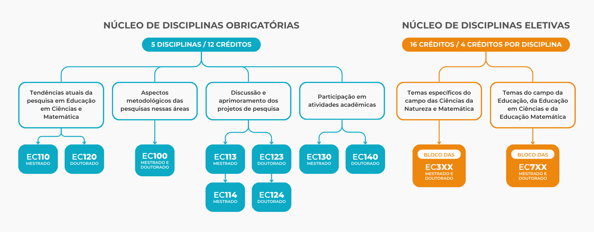 Fluxograma Disciplinas obrigatorias e eletivas do PECIM (2026)